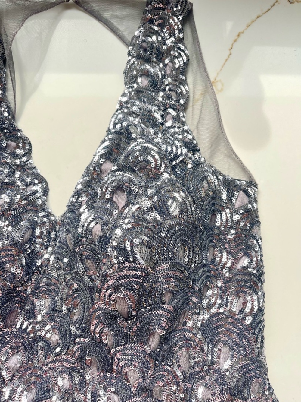 JVN By Jovani Silver sequin dress w/ pockets Medium - Picture 6 of 8